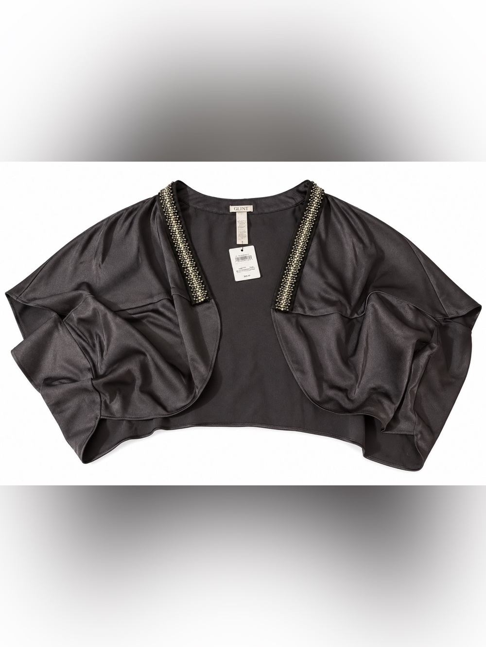 Glint Black Satin Beaded Cropped Bolero
